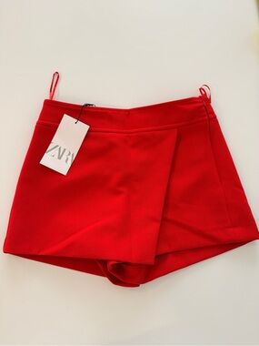 Zara Bright Red Wrap-Front Skort